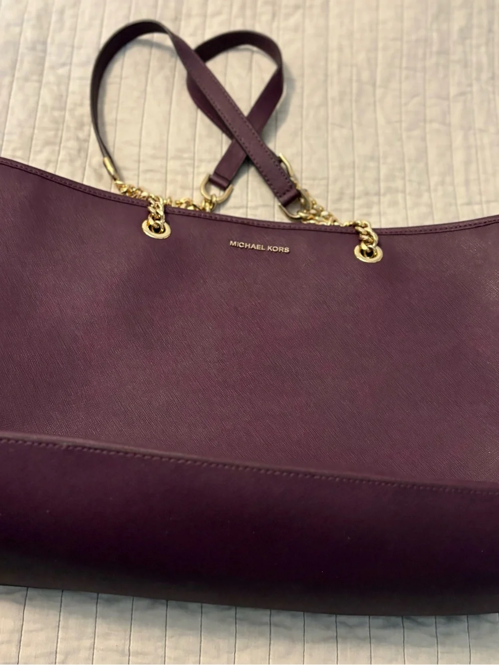 Michael Kors Deep Plum Leather Chain-Accent Tote